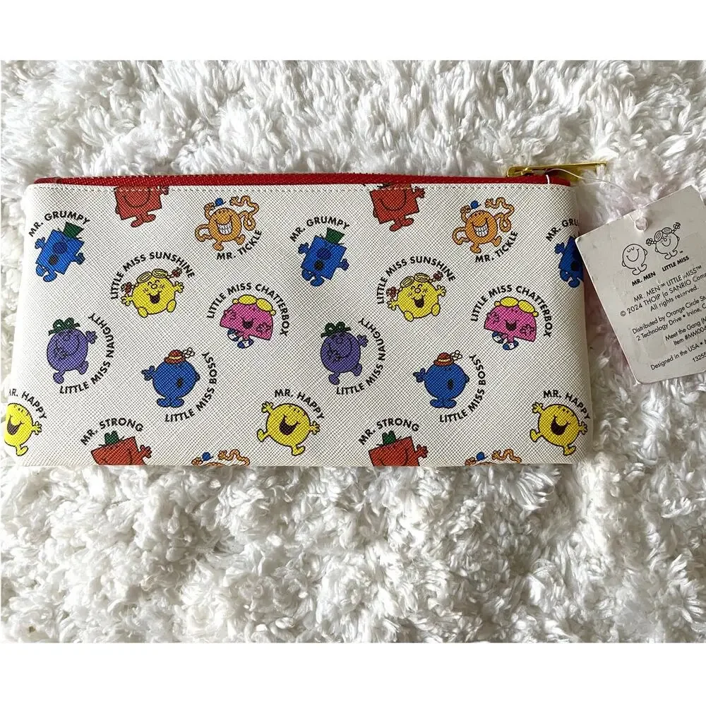 Mr Men Little Miss ZIpper Pencil Pouch Case NEW White Multicolor School Work Fun